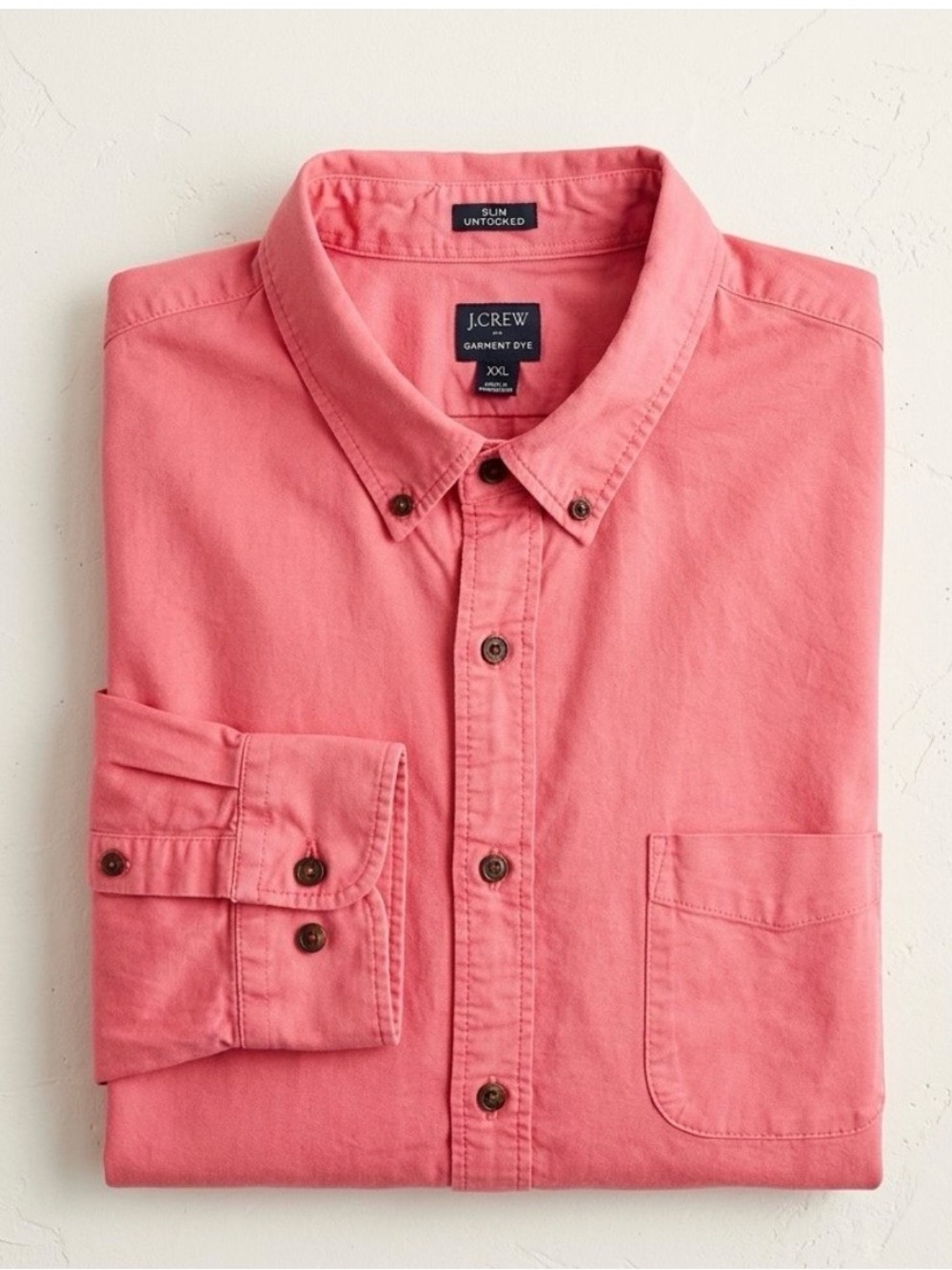 J.Crew Men's Shirt XXL Slim Untucked Garment Dye Coral Pink Long Sleeve Cotton